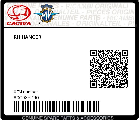 Product image: Cagiva - 80C085740 - RH HANGER 