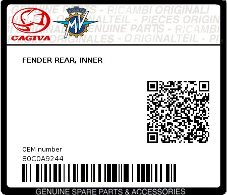 Product image: Cagiva - 80C0A9244 - FENDER REAR, INNER 