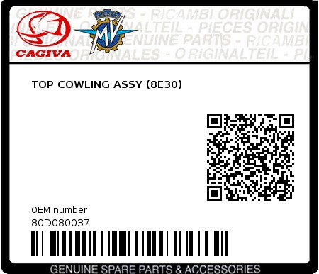 Product image: Cagiva - 80D080037 - TOP COWLING ASSY (8E30) 