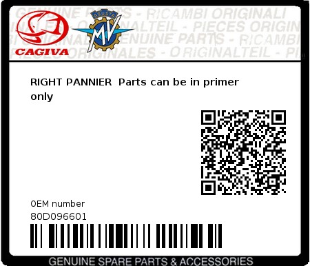 Product image: Cagiva - 80D096601 - RIGHT PANNIER  Parts can be in primer only 