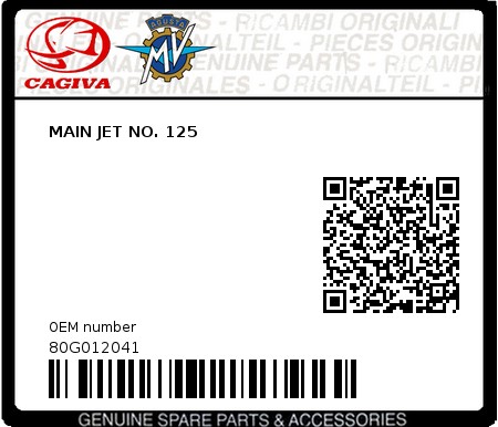 Product image: Cagiva - 80G012041 - MAIN JET NO. 125  0