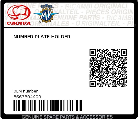 Product image: Cagiva - 8663304400 - NUMBER PLATE HOLDER  0