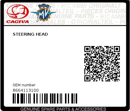 Product image: Cagiva - 8664113100 - STEERING HEAD  0