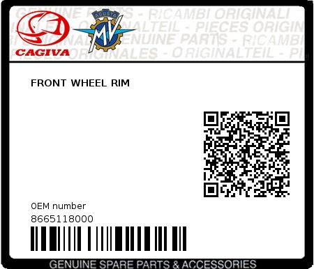 Product image: Cagiva - 8665118000 - FRONT WHEEL RIM  0
