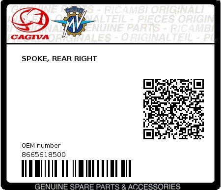 Product image: Cagiva - 8665618500 - SPOKE, REAR RIGHT  0