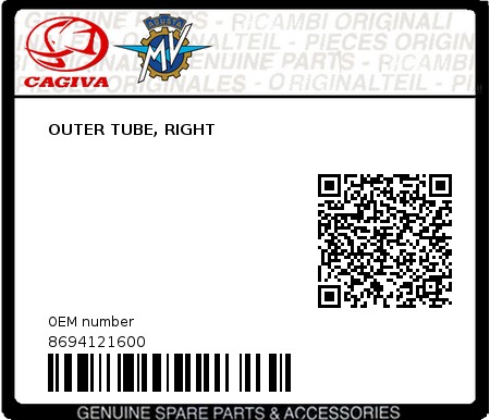 Product image: Cagiva - 8694121600 - OUTER TUBE, RIGHT  0