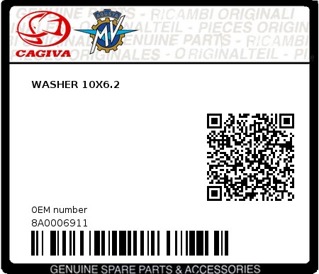 Product image: Cagiva - 8A0006911 - WASHER 10X6.2 