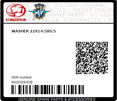 Product image: Cagiva - 8A0009408 - WASHER 22X14.5X0.5  0