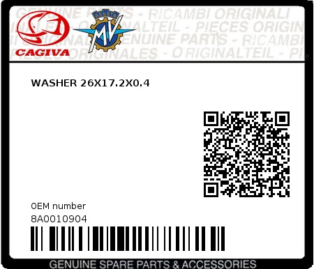 Product image: Cagiva - 8A0010904 - WASHER 26X17.2X0.4  0