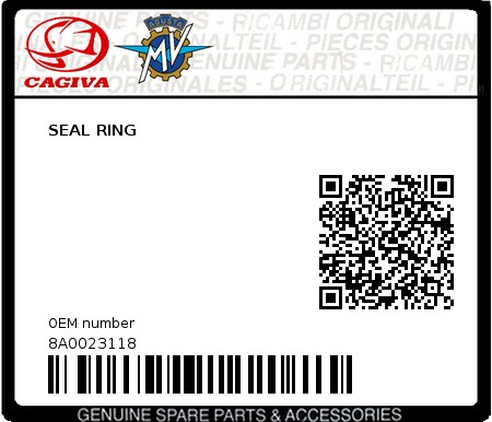 Product image: Cagiva - 8A0023118 - SEAL RING  0