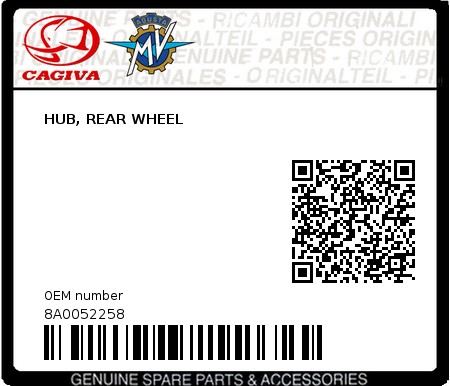 Product image: Cagiva - 8A0052258 - HUB, REAR WHEEL  0