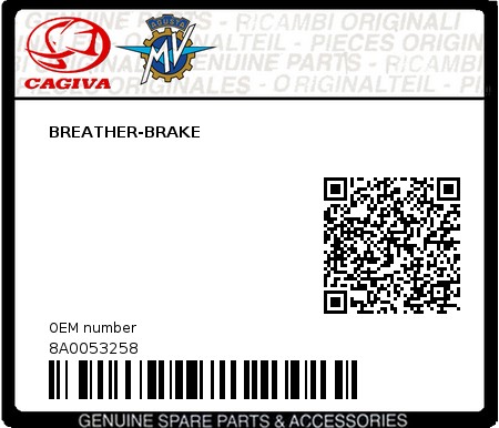 Product image: Cagiva - 8A0053258 - BREATHER-BRAKE 