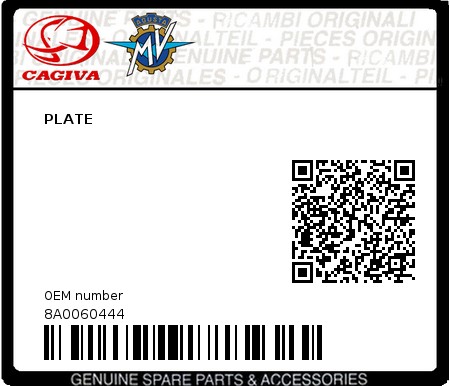 Product image: Cagiva - 8A0060444 - PLATE 