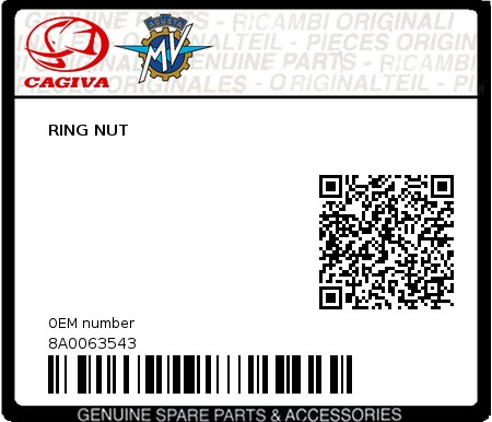 Product image: Cagiva - 8A0063543 - RING NUT  0