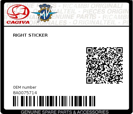 Product image: Cagiva - 8A0075714 - RIGHT STICKER 