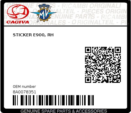 Product image: Cagiva - 8A0078351 - STICKER E900, RH  0