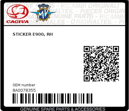 Product image: Cagiva - 8A0078355 - STICKER E900, RH  0