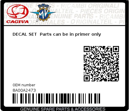 Product image: Cagiva - 8A00A2473 - DECAL SET  Parts can be in primer only 