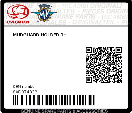 Product image: Cagiva - 8AD074833 - MUDGUARD HOLDER RH  0