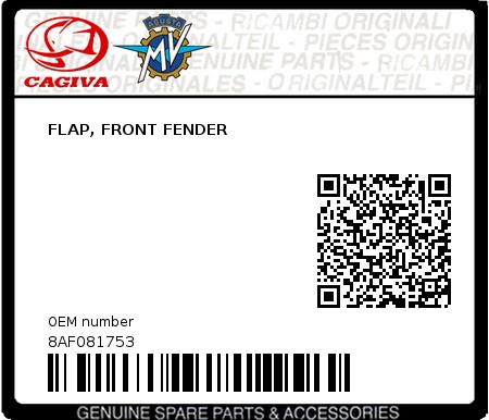 Product image: Cagiva - 8AF081753 - FLAP, FRONT FENDER  0