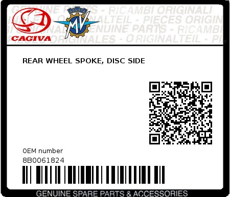 Product image: Cagiva - 8B0061824 - REAR WHEEL SPOKE, DISC SIDE 