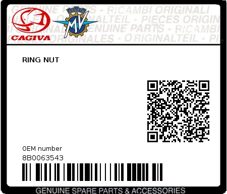 Product image: Cagiva - 8B0063543 - RING NUT  0
