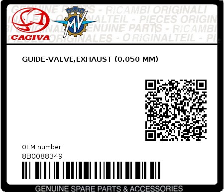 Product image: Cagiva - 8B0088349 - GUIDE-VALVE,EXHAUST (0.050 MM)  0
