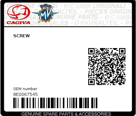 Product image: Cagiva - 8E0067545 - SCREW  0