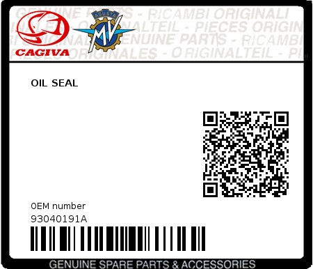 Product image: Cagiva - 93040191A - OIL SEAL 