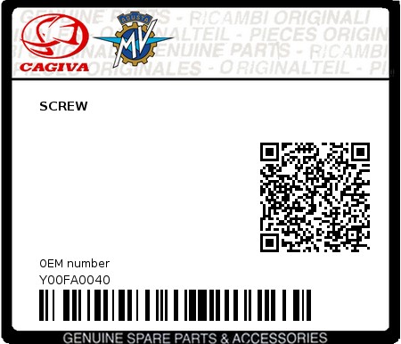 Product image: Cagiva - Y00FA0040 - SCREW 