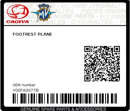 Product image: Cagiva - Y00FA0077B - FOOTREST PLANE  0