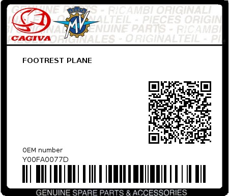 Product image: Cagiva - Y00FA0077D - FOOTREST PLANE 