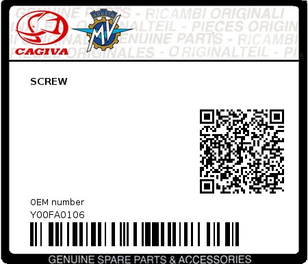 Product image: Cagiva - Y00FA0106 - SCREW  0