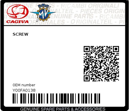 Product image: Cagiva - Y00FA0138 - SCREW  0