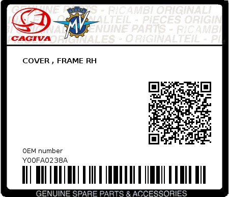 Product image: Cagiva - Y00FA0238A - COVER , FRAME RH 