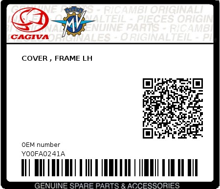 Product image: Cagiva - Y00FA0241A - COVER , FRAME LH  0