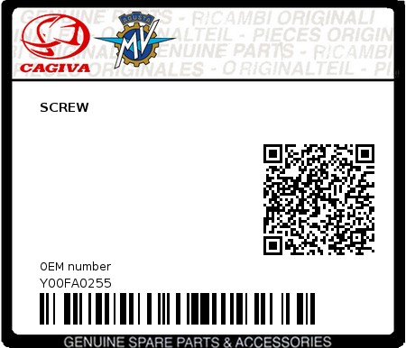Product image: Cagiva - Y00FA0255 - SCREW  0