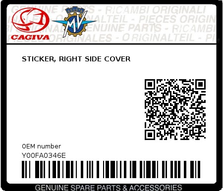 Product image: Cagiva - Y00FA0346E - STICKER, RIGHT SIDE COVER  0