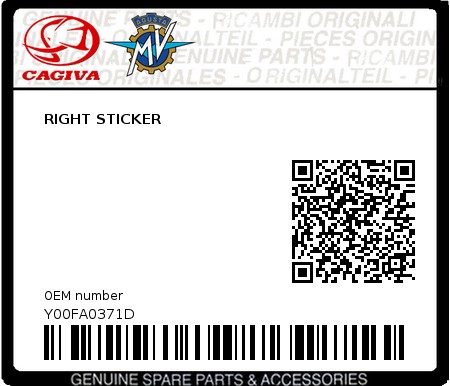 Product image: Cagiva - Y00FA0371D - RIGHT STICKER  0