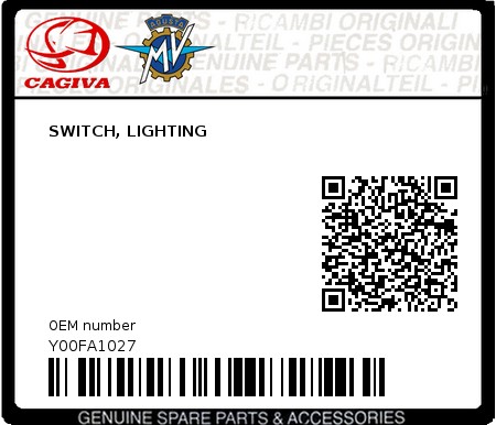 Product image: Cagiva - Y00FA1027 - SWITCH, LIGHTING  0