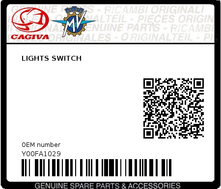 Product image: Cagiva - Y00FA1029 - LIGHTS SWITCH  0