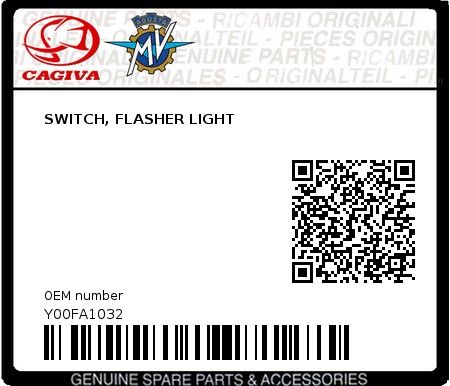 Product image: Cagiva - Y00FA1032 - SWITCH, FLASHER LIGHT  0