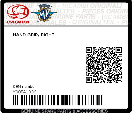 Product image: Cagiva - Y00FA1036 - HAND GRIP, RIGHT  0