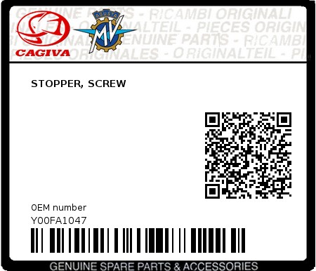 Product image: Cagiva - Y00FA1047 - STOPPER, SCREW  0