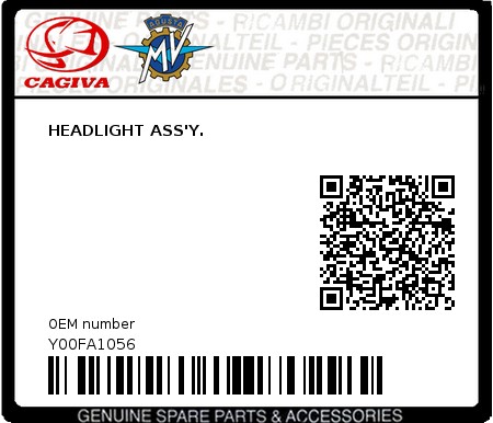 Product image: Cagiva - Y00FA1056 - HEADLIGHT ASS'Y.  0