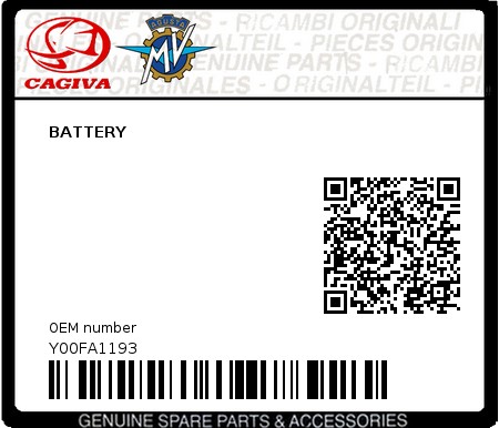 Product image: Cagiva - Y00FA1193 - BATTERY  0