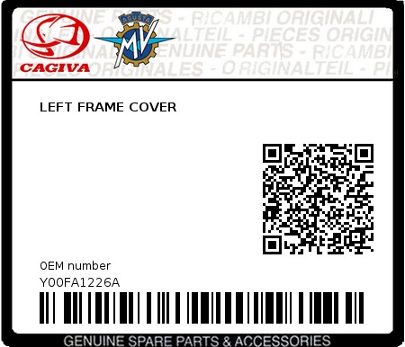 Product image: Cagiva - Y00FA1226A - LEFT FRAME COVER  0