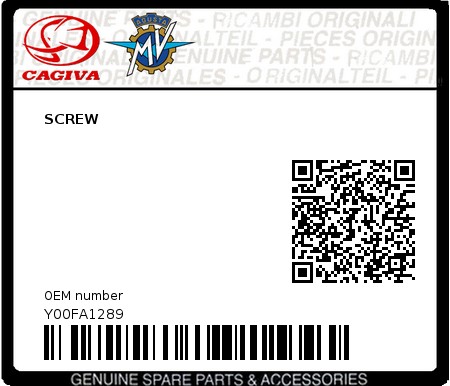 Product image: Cagiva - Y00FA1289 - SCREW  0