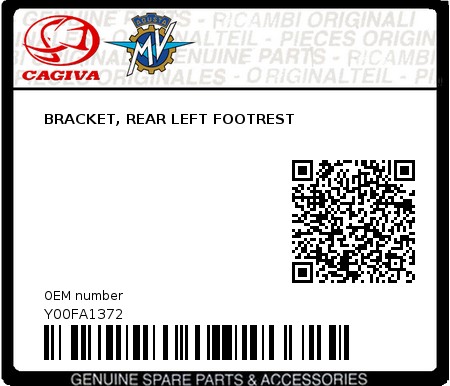Product image: Cagiva - Y00FA1372 - BRACKET, REAR LEFT FOOTREST  0