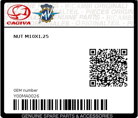 Product image: Cagiva - Y00MA0026 - NUT M10X1.25 